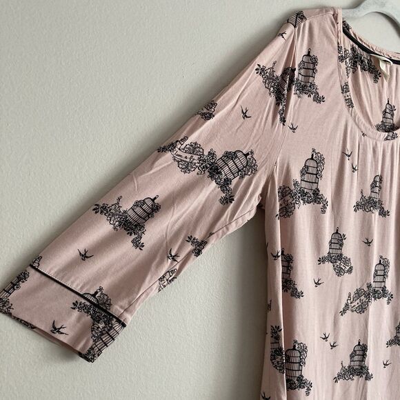 Soma Pink Birdcage Print 3/4 Sleeve Pajamas Nightgown Nightshirt Size Medium - Picture 3 of 10